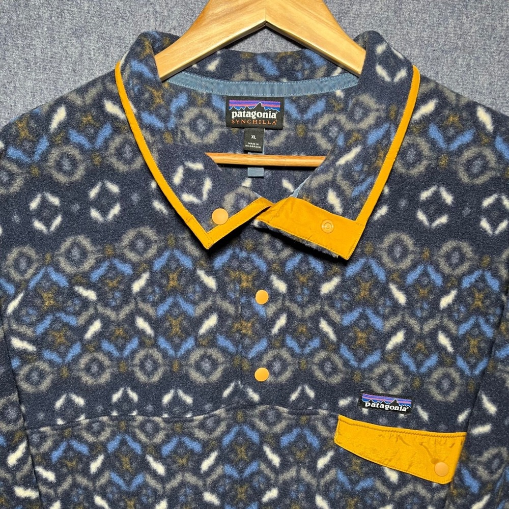 Patagonia Synchilla Snap-T Fleece Pullover Mens XL Geometric Diamond Navy Blue